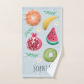 女の子たちがかわいい熱帯夏の果物の柄の子どもたち バスタオルセット (ハンドタオル)