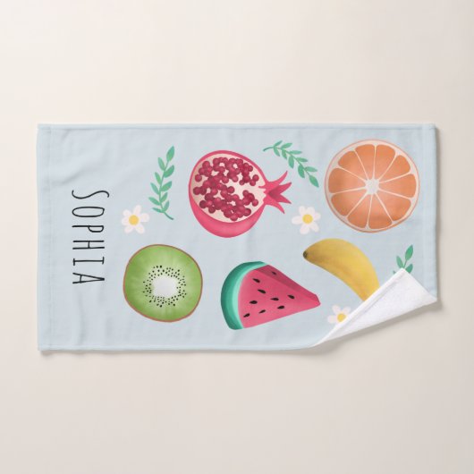 女の子たちがかわいい熱帯夏の果物の柄の子どもたち バスタオルセット (ハンドタオル)