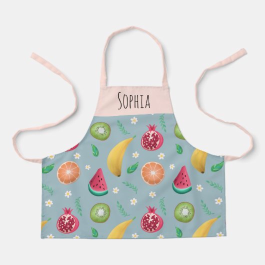 女の子たちがかわいい熱帯夏の果物柄シェフの子どもたち エプロン (正面)