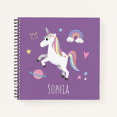 女の子たちがかわいい紫の魔法の一角獣のキッズスクール ノートブック (正面)