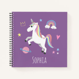 女の子たちがかわいい紫の魔法の一角獣のキッズスクール ノートブック