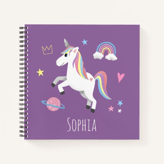 女の子たちがかわいい紫の魔法の一角獣のキッズスクール ノートブック (正面)