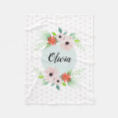 女の子たちがかわいエレガントい水彩の花と子どもたちの名前 フリースブランケット (正面)