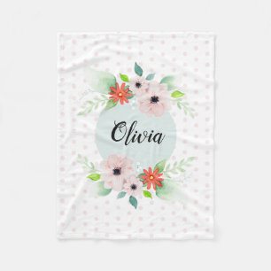 女の子たちがかわいエレガントい水彩の花と子どもたちの名前 フリースブランケット