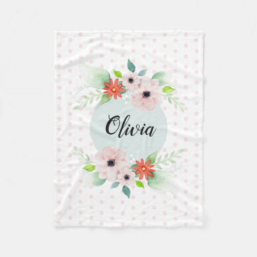 女の子たちがかわいエレガントい水彩の花と子どもたちの名前 フリースブランケット (正面)