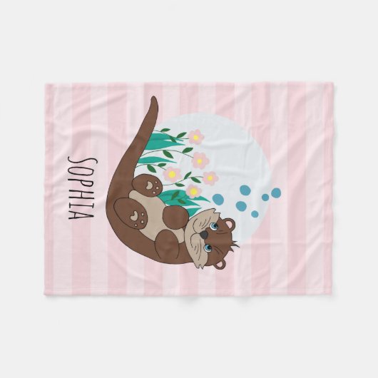 女の子たちがカワイイカワイカワイカワイカワイターの花と子どもの名前 フリースブランケット (正面(横))