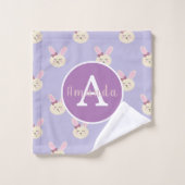 女の子たちがカワイイ紫のウサギモノグラムパターン バスタオルセット (ウォッシュタオル)