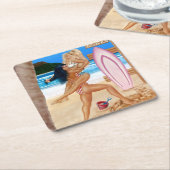 女の子たちのキャットファイトをする スクエアペーパーコースター (アングル)