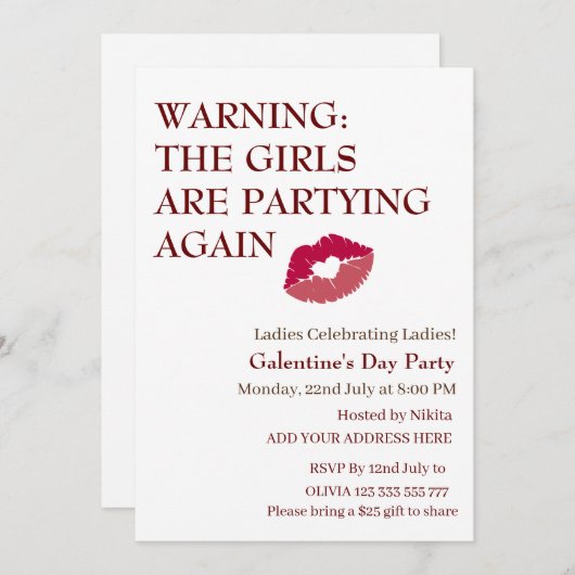 女の子たちは再びガレンティンの日にパーティーを開いている 招待状 (正面/裏面)
