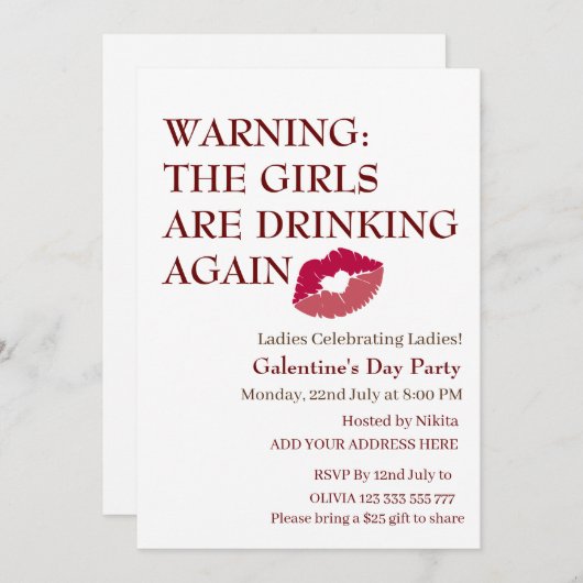 女の子たちは再びガレンティンの日を飲んでいる 招待状 (正面/裏面)