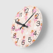女の子たちカワイイピンクのバレエダンサーパーソナライズされたSWAN ラウンド壁時計 (傾斜)
