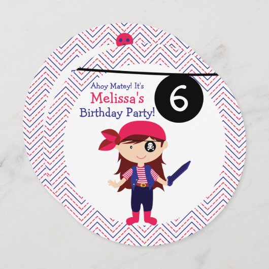 女の子たち,何歳の誕生日パーティーを海賊に 招待状 (正面/裏面)