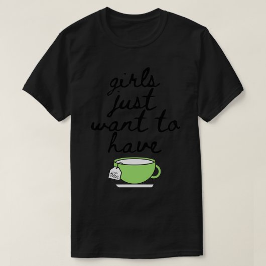 女の子だけで茶好きマグカップ飲む Tシャツ (デザイン正面)
