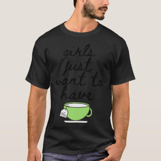 女の子だけで茶好きマグカップ飲む Tシャツ