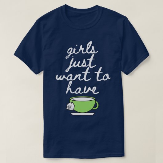 女の子だけで茶好きマグカップ飲む Tシャツ (デザイン正面)