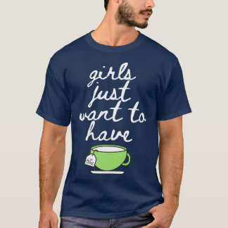 女の子だけで茶好きマグカップ飲む Tシャツ
