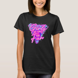 女の子だけのおもしろいネオンレトロ80の男性Womeを望む Tシャツ