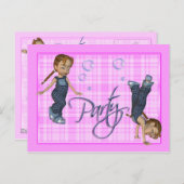 女の子だけのおもしろい、パーティー招待状 インビテーションポストカード (正面/裏面)