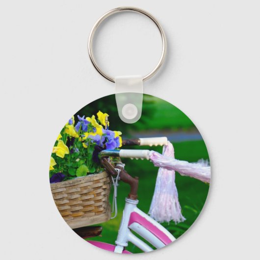 女の子だけのおもしろい、ピンクの女の子の自転車 キーホルダー (正面)