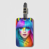 女の子だけ持ちたいおもしろいカラフルレインボー顔 ラゲッジタグ (正面縦)