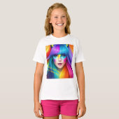 女の子だけ持ちたいおもしろいカラフルレインボー顔 Tシャツ (正面フル)