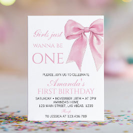 女の子だってワンピンクボウコケットバースデー 招待状