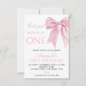 女の子だってワンピンクボウコケットバースデー 招待状 (正面)