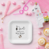 女の子だよ!かわいい黒猫と本のベイビーシャワー ペーパープレート (パーティー)