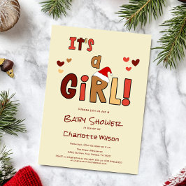 女の子だよ！クリスマスサンタ帽子ベビーシャワー 招待状