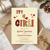 女の子だよ！クリスマスサンタ帽子ベビーシャワー 招待状