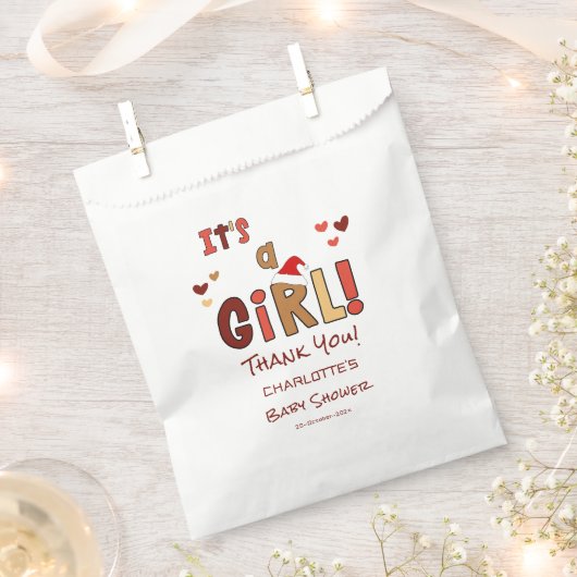 女の子だよ！クリスマスサンタ帽子 ベビーシャワー フェイバーバッグ (クリップ留めされた状態)