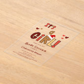 女の子だよ!クリスマスサンタ帽 ベビーシャワー アクリル招待状 (レイダウン)