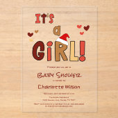 女の子だよ!クリスマスサンタ帽 ベビーシャワー アクリル招待状 (正面)