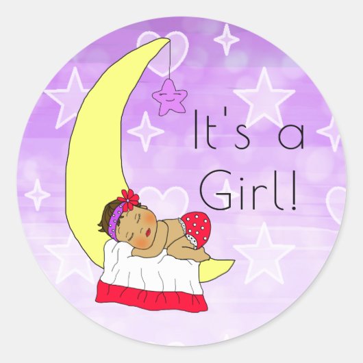 女の子だよ、ムーンパープルのエスニックベイビーガール ラウンドシール (正面)