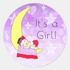 女の子だよ、ムーンパープルのブラウネットのベイビーガール ラウンドシール