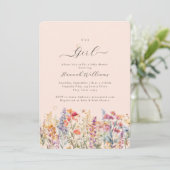 女の子だよ！モダン ワイルドフラワー ベビーシャワー 招待状 (スタンド正面)