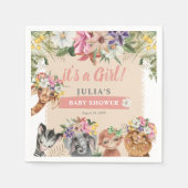 女の子だ!かわいいサファリ動物の赤ちゃんシャワー スタンダードカクテルナプキン (正面)