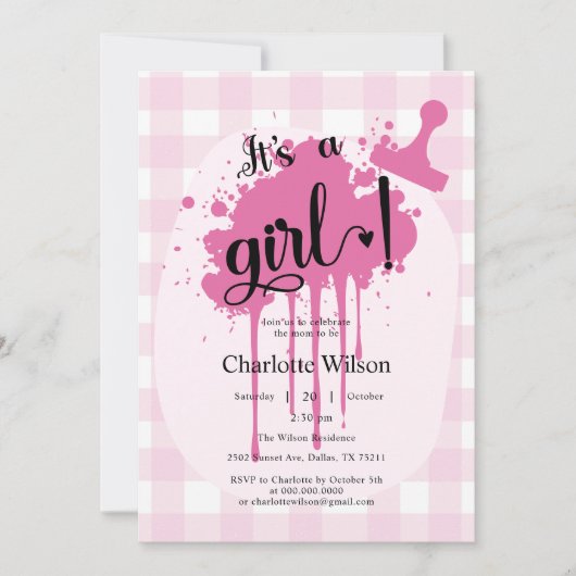 女の子だ!かわいいパステルピンクジンジャムベビーシャワー 招待状 (正面)