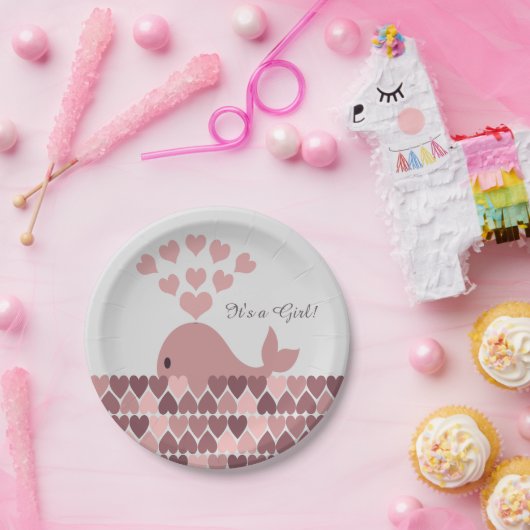 女の子だ！かわいいピンクのクジラ ペーパープレート (パーティー)