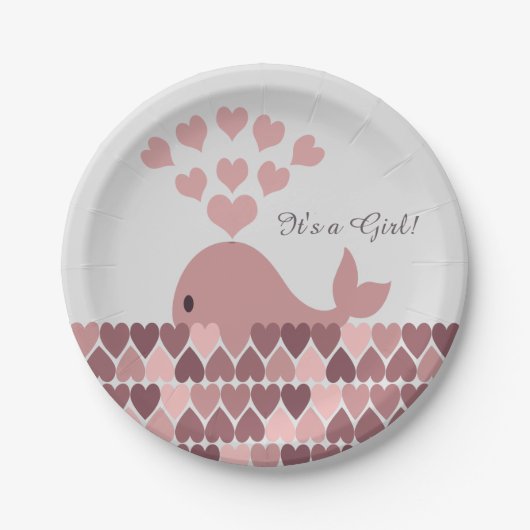 女の子だ!かわいいピンクのクジラ ペーパープレート (正面)