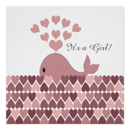 女の子だ！かわいいピンクのクジラ ポスター