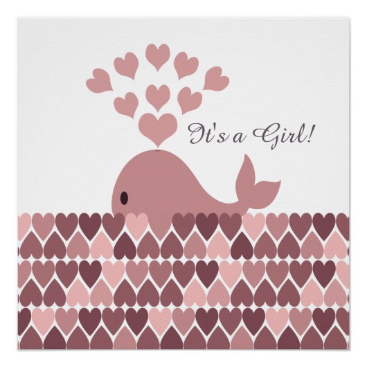 女の子だ！かわいいピンクのクジラ ポスター (正面)
