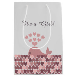 女の子だ！かわいいピンクのクジラ ミディアムペーパーバッグ