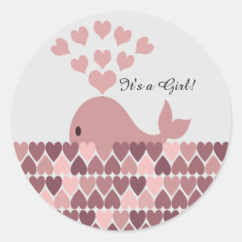 女の子だ！かわいいピンクのクジラ ラウンドシール