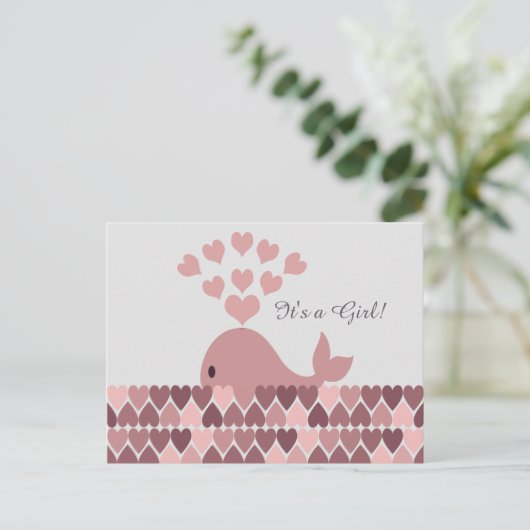 女の子だ！かわいいピンクのクジラ 案内ポストカード (スタンド正面)