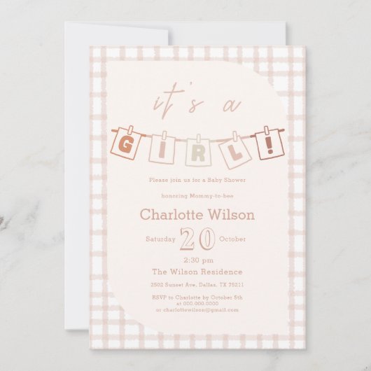 女の子だ!かわいいボホカラーベビーシャワー 招待状 (正面)