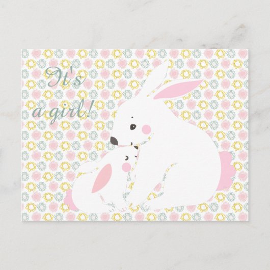 女の子だ！かわいい母とベビーバニー葉書 案内ポストカード (正面)