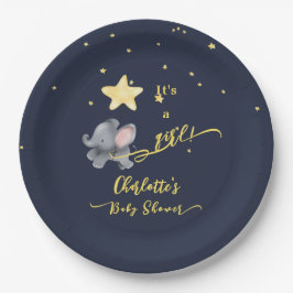 女の子だ！かわいい象とバルーン赤ちゃんシャワー ペーパープレート