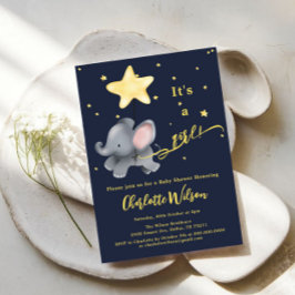 女の子だ!かわいい象とバルーン赤ちゃんシャワー 招待状