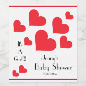 女の子だ! – かわいい赤いハートカスタムの赤ちゃんシャワー ワインラベル (シングルラベル)